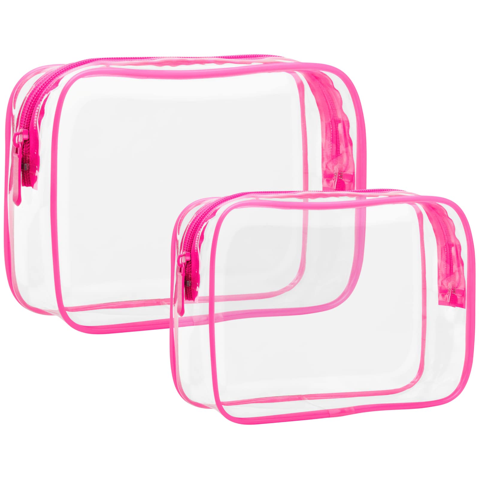 F-color TSA Approved Toiletry Bag 2 Pack Clear Travel Bags for Toiletries 2 Size Clear Makeup Bags Clear Toiletry bags Quart Size Travel Bag, 1 Large 1 Medium, Rose Red