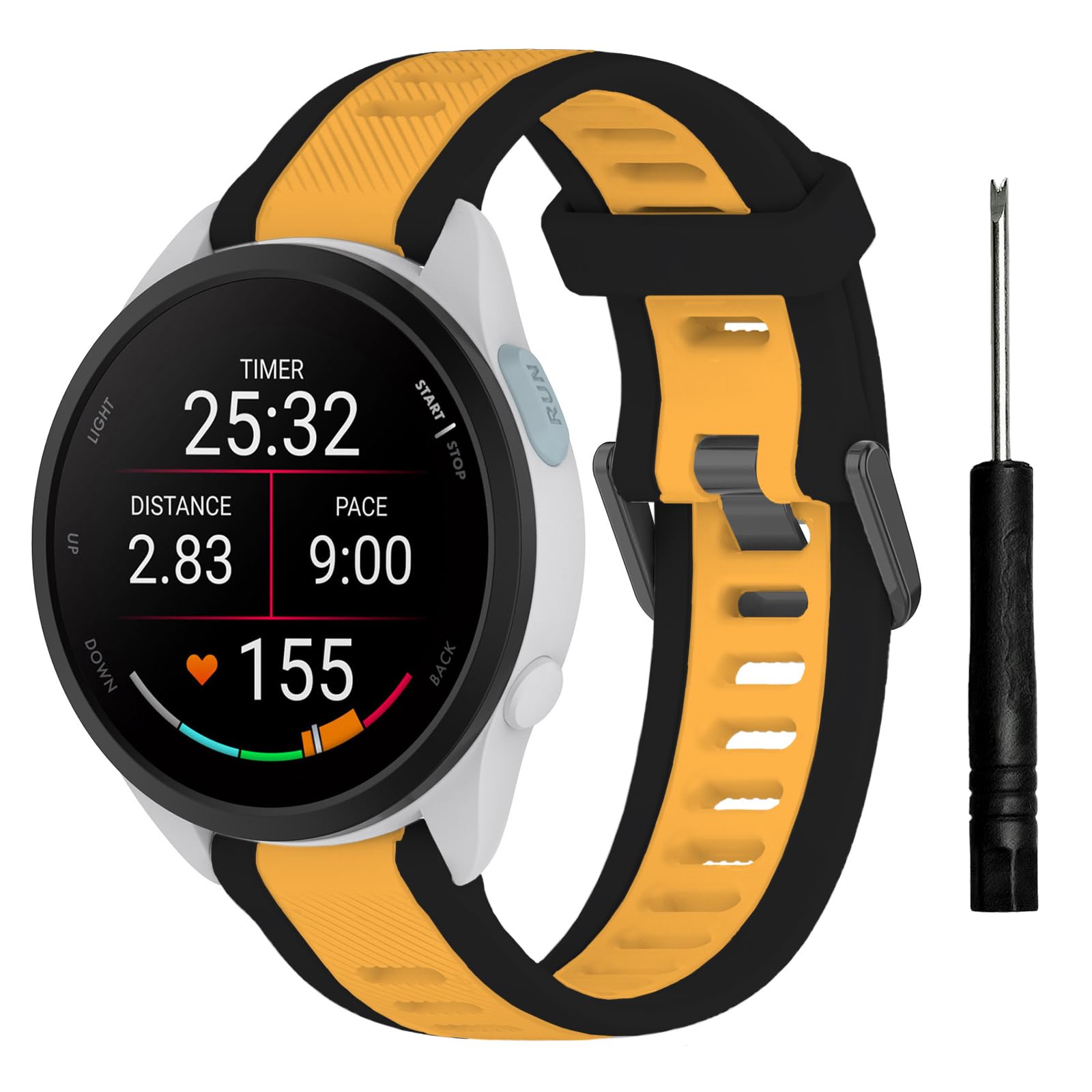 TopPerfekt Sport Straps Compatible with Garmin Forerunner 165/165 Music Band, Adjustable Silicone Strap Replacement for Vívoactive 6/5/Forerunner 570 42mm for Men Women (20mm)-Black Trim/Yellow