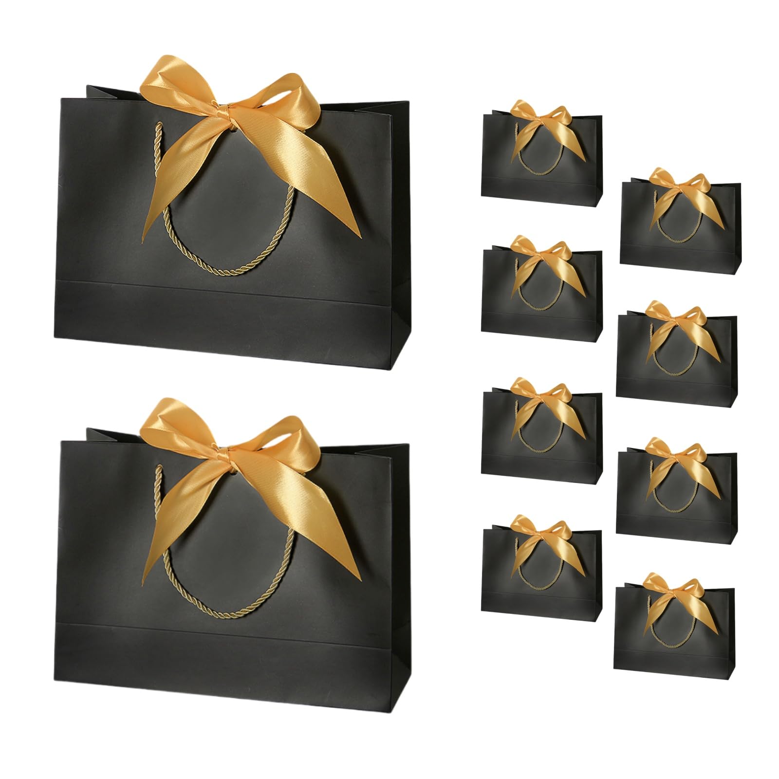 10 Premium Black Gift Bags with Gold Bow Ribbons - Elegant Large Present Bags for Weddings, Graduations & Birthdays (13x9.8x4.3 Inches)
