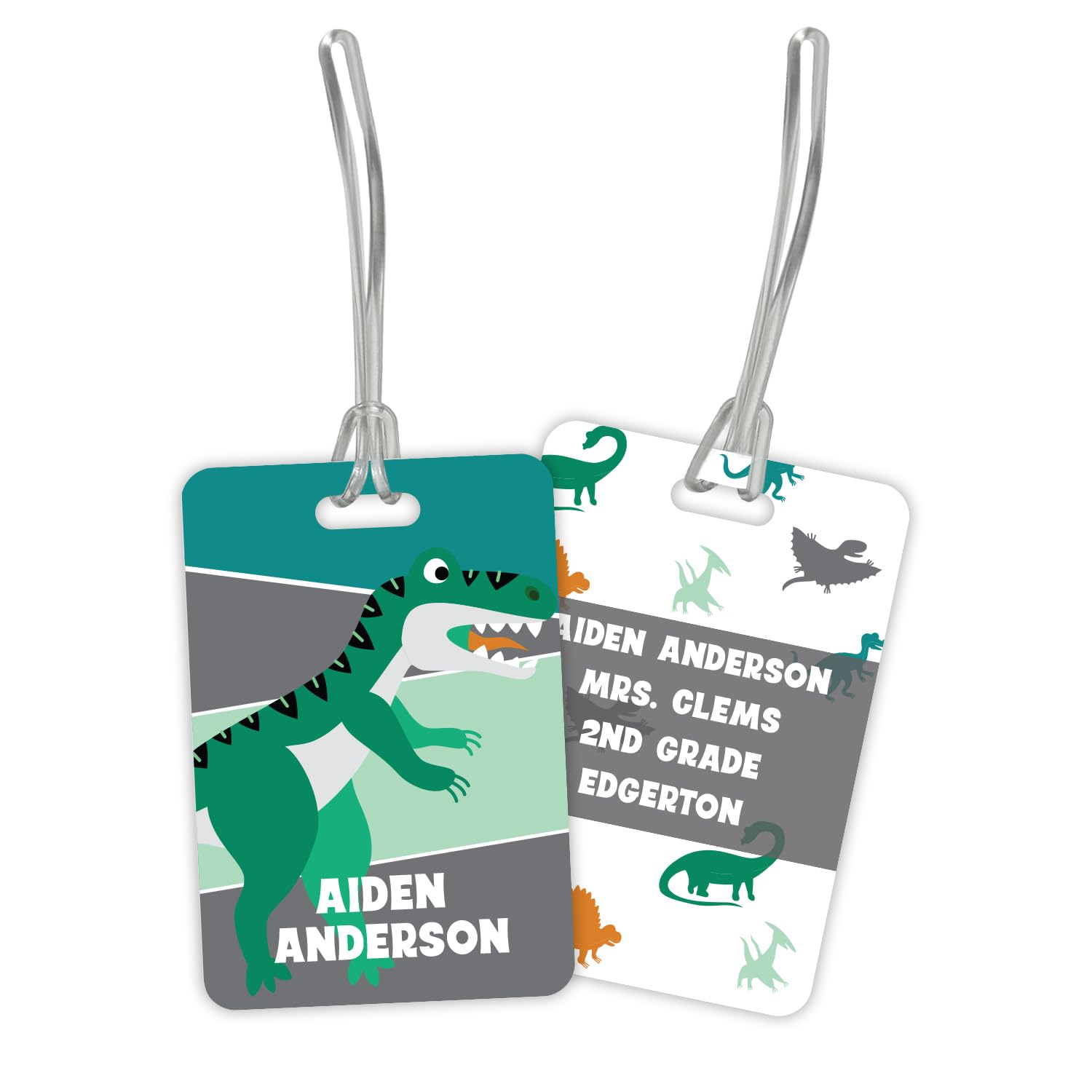 Personalized Dinosaur Luggage Tag / 2.75" x 4" Custom Prehistoric Bag Tag/Double Sided Durable Plastic Child Luggage Tag with Plastic Strap/Made in