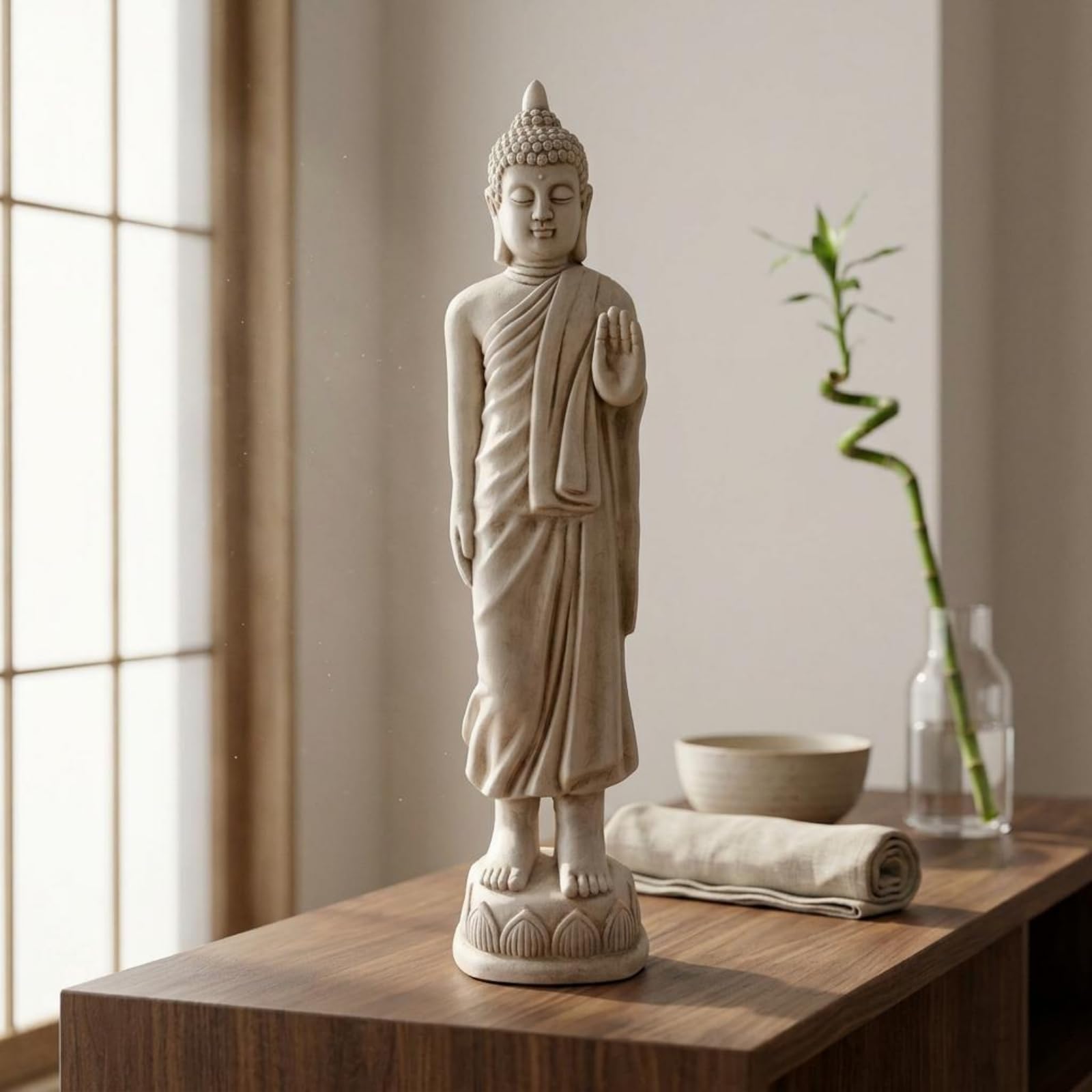 Figura Buda Pie Estilo Meditativo Estatua Buda Uso Interior y Exterior, Gris