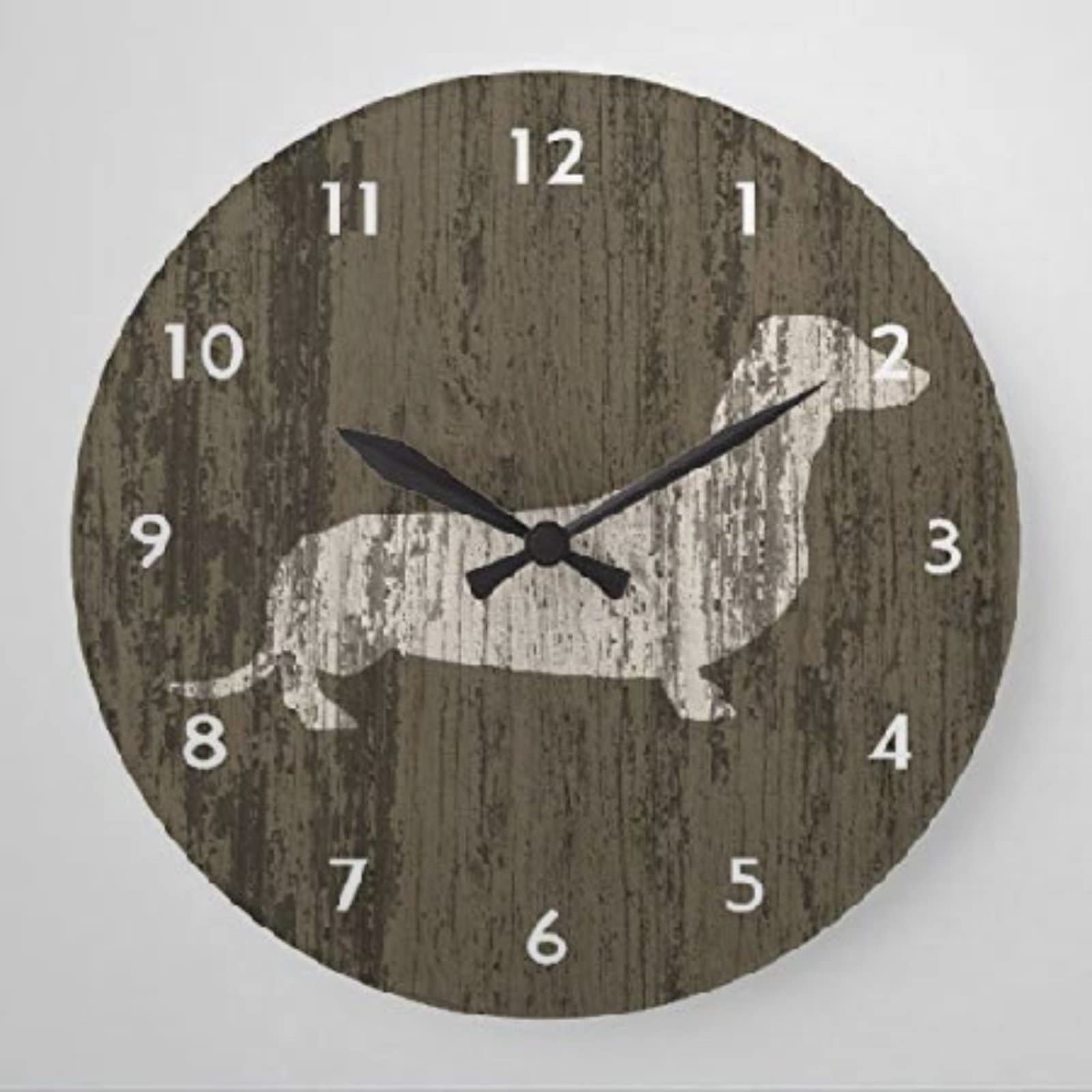 Horloge silencieuse teckel patiné grande pendule murale ronde sans tic-tac de 25cm