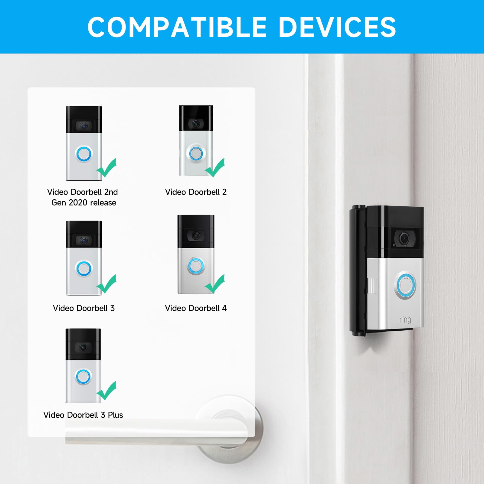 OLAIKE Support réglable pour sonnette Ring, angle de 30 à 60 degrés, pour sonnette 4/3/3 Plus/2e génération (sortie 2020)/2/1re génération, support pour sonnette Ring, sonnette Ring pour appartement