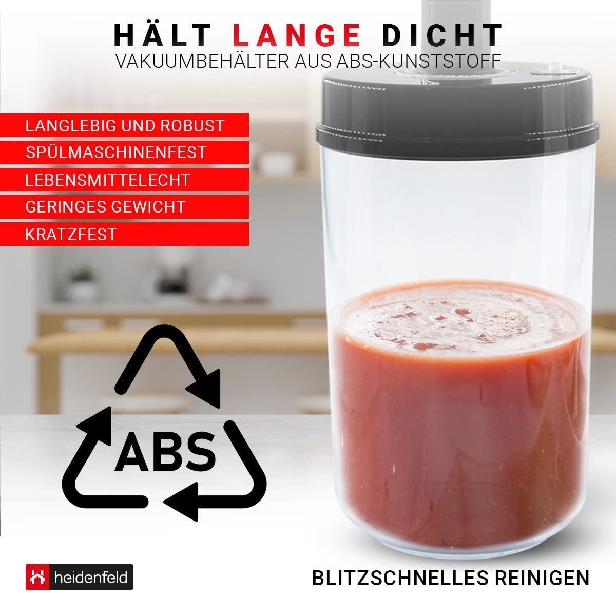 Heidenfeld Vakuumbehälter für Vakuumierer HF-VK100-0,7-2,2 Liter - Vakuumpumpe - Pumpe - Vakuum Behälter - Vakuumdosen (1.0 L Behälter)