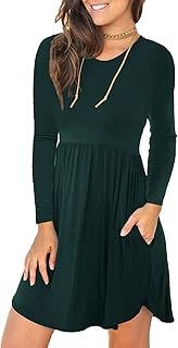 Womens Long Sleeve Dresses Casual T Shirt Swing Dress with Pockets - Buy now