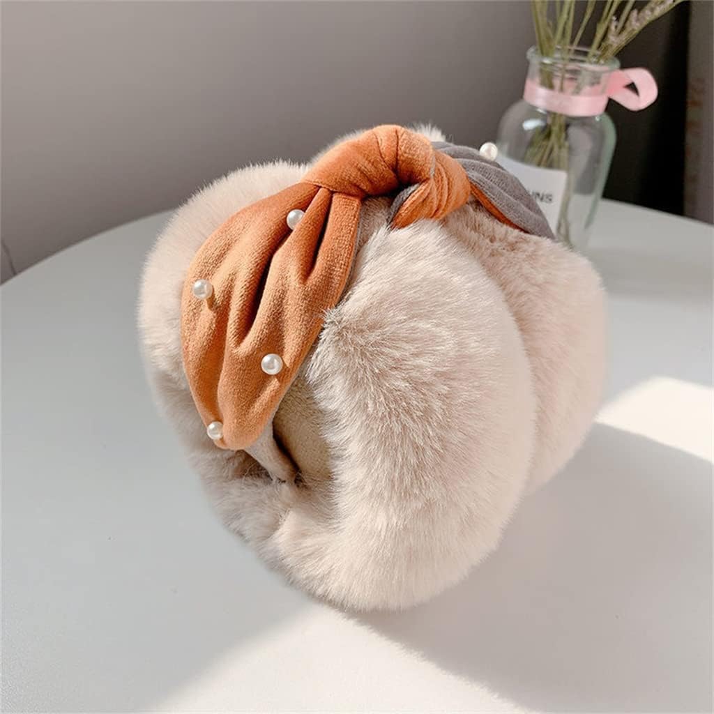 Milk Tea Color Cute Rabbit Ears Bowknot Earmuffs For Ladies Winter Imitation Super Large Ear Warmer Cover Headband