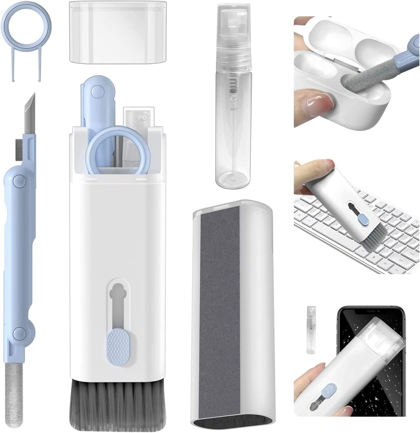 WiredCom® 7 in 1 Multi-Function Laptop Cleaning Brush/Keyboard Cleaning kit/Gadget Cleaning kit Gap Duster Key-Cap Puller for Laptop,Monitor,Keyboard and Earphones with Spray Bottle
