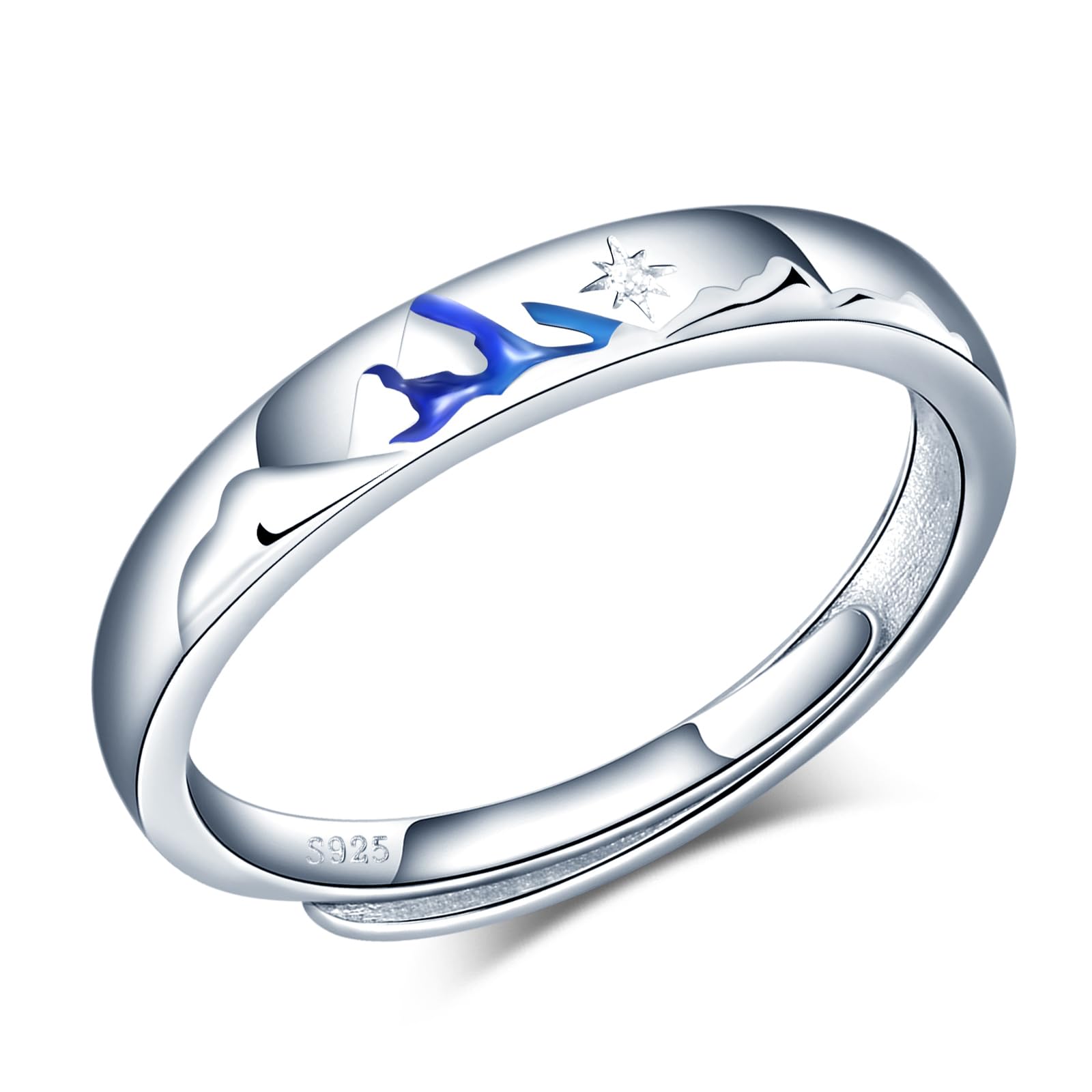 Anello Creativo Con Stampa Di Montagna In Argento 925 – Aperto E Regolabile, Per Donna E Ragazza