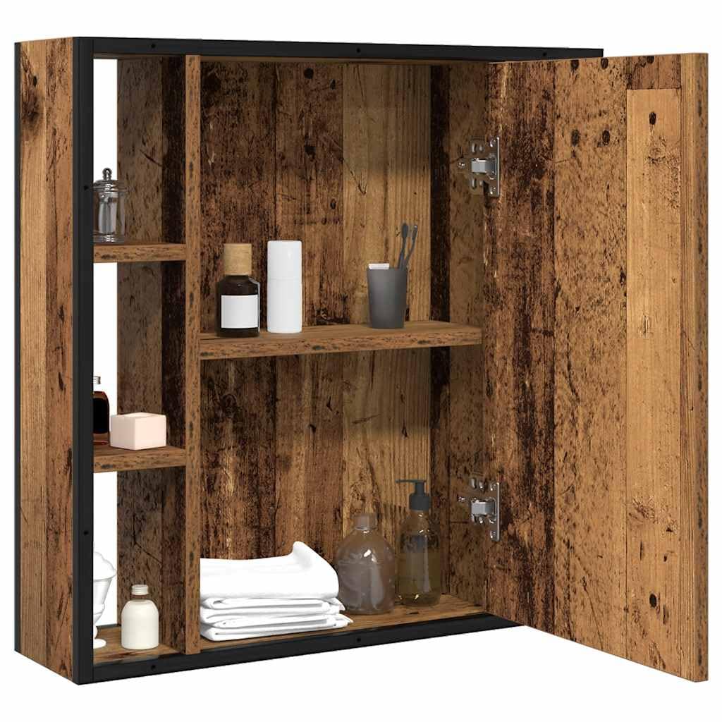Armadietto da bagno con specchio effetto legno anticato, 60 x 16 x | Armadietto da parete salvaspazio per bagno e WC degli ospiti con vetro a specchio trasparente e spazio aggiuntivo all'interno