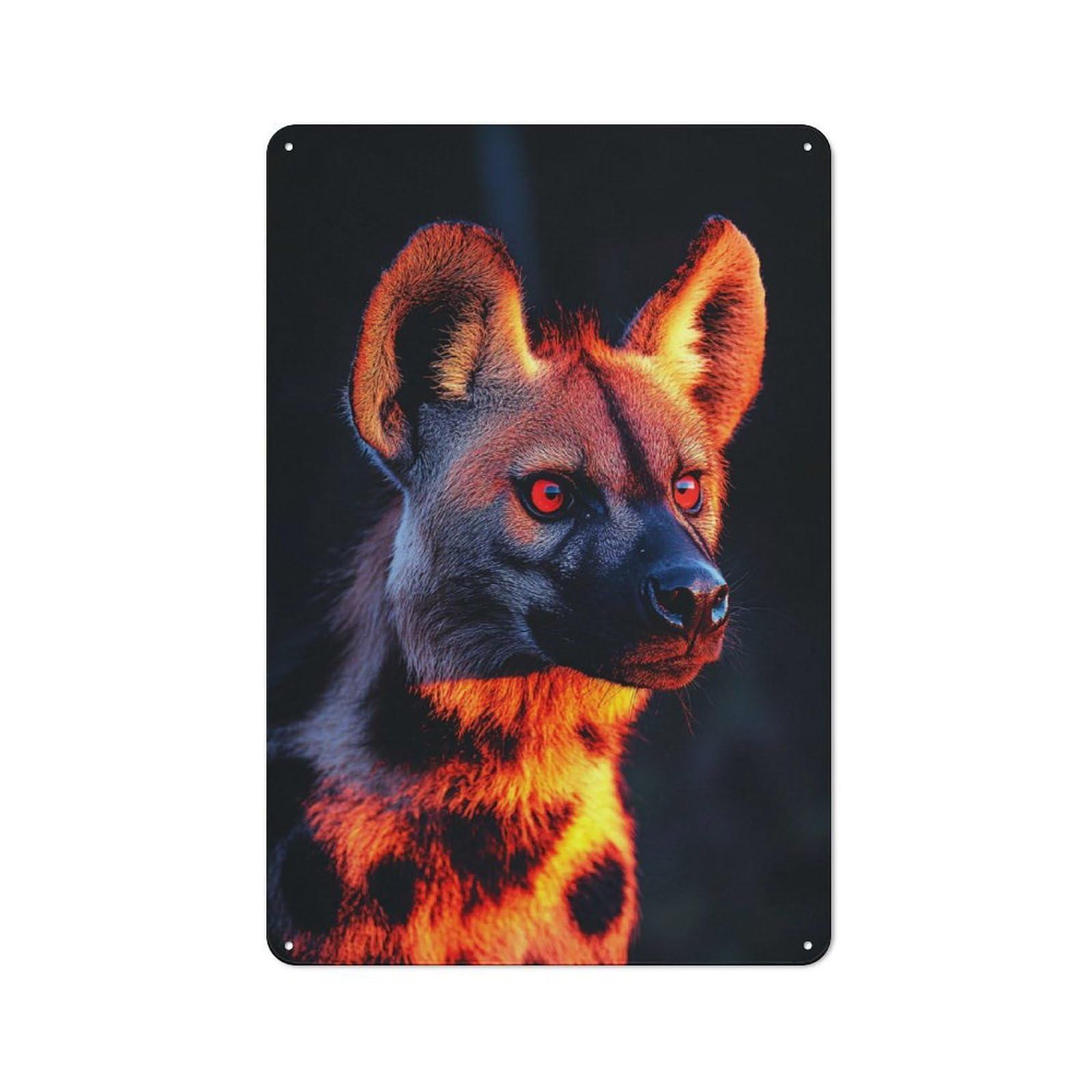 Junmoney Style-21 Retro Metal Wall Sign 30X20cm Featuring Hyena Portrait With Red Eyes For Garage Wall, For Garage, Workshop And Man Cave Decoration