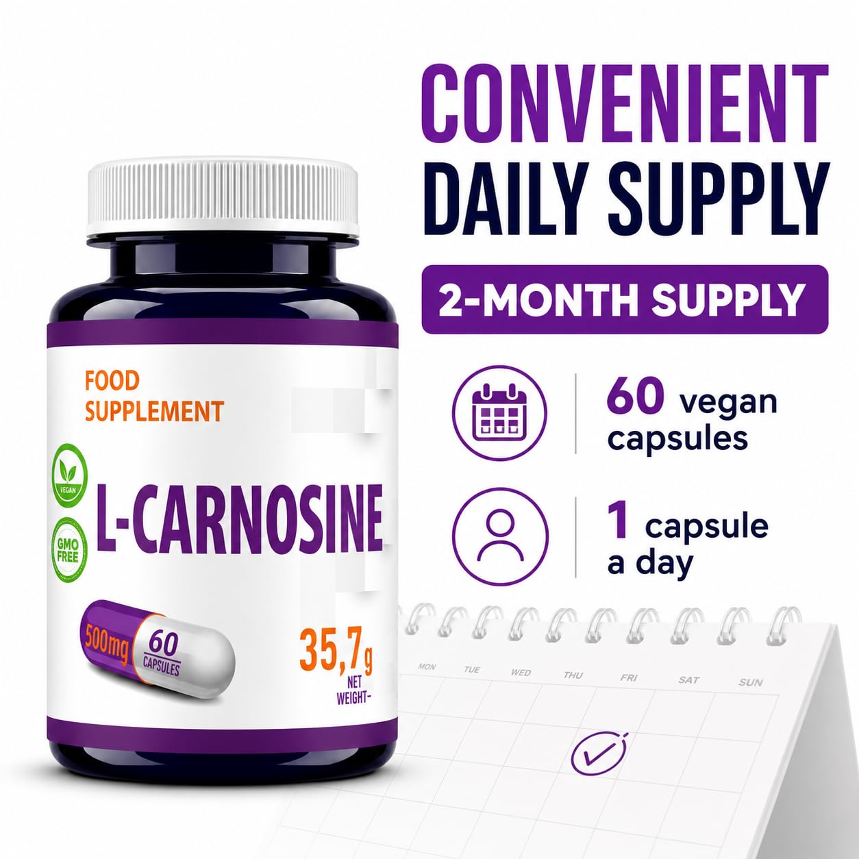Hepatica L-Carnosina 500 mg | Dipeptide di Beta-Alanina e Istidina | 60 Capsule Vegane | Scorta 2 Mesi | GMP & laboratorio indipendente