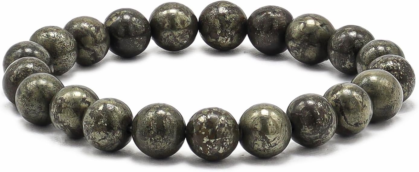 Natural Pyrite Crystal Bracelet – 8mm AAA Gemstone Beads – Handmade Stretch Bracelet 7.5” for Reiki Healing, Vastu Correction, Wealth, Prosperity, Protection, Spirituality, Concentration & Creativity