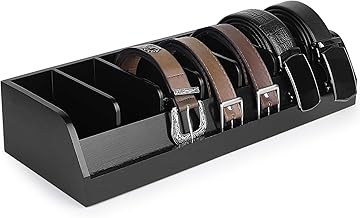 DBREAKS Belt Storage, 7 Compartments, Bamboo Belt Organizer, Belt Storage Box, Closet and Drawer Box, Belt Organizer for Men and Women
