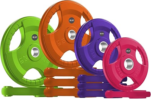 SPART Placa de agarre olímpica con revestimiento de goma de color de 2 pulgadas en pares o individual para entrenamiento de fuerza, levantamiento de