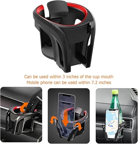 Miniatura 2 de Soporte para taza de auto y soporte para teléfono para ventilación de aire, soporte multifuncional 2 en 1, soporte ajustable para botella de café de
