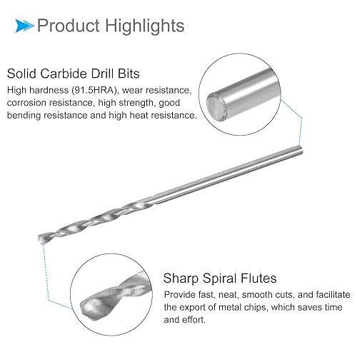 Miniatura 9 de CoCud Brocas de carburo sólido, 0.065 in de diámetro, brocas de precisión de carburo de tungsteno K35 (aplicaciones para aleación de metal de acero