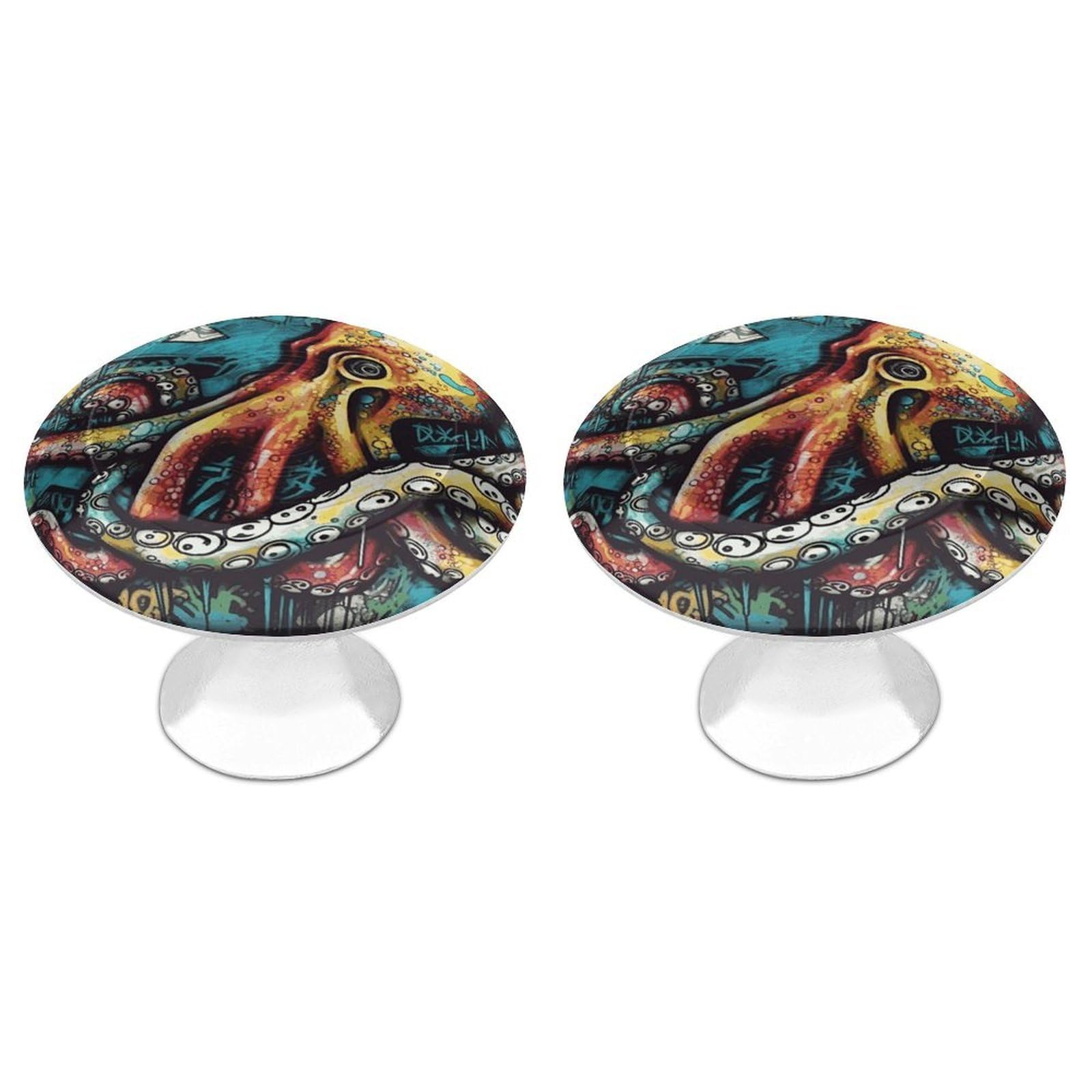 FekiLoot Color Graffiti Octopus Cabinet Knob Kitchen Drawer Knob Stainless Steel Round Drawer Pulls Modern Cabinet Hardware Vintage Dresser Drawer for Kitchen Bathroom Closet Dresser Cabinets
