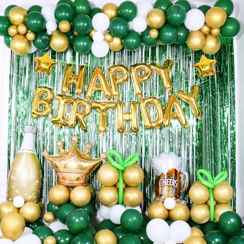Green and Gold Birthday Party Decorations for Men Women Girls 145pcs Birthday Party Supplies Green Garland Kit Gold Happy Birthday Banner with Foil Balloon Decorations by Nigifter - Used condition - US$7.59