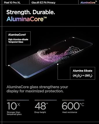Spigen GlasTR EZ FIT Privacy Screen Protector for Pixel 10 Pro XL/9 Pro XL | AluminaCore, Aluminum-enhanced 10H+ tempered glass, Privacy Filter, auto-align tray, Original touch, Case-friendly, 2Pack