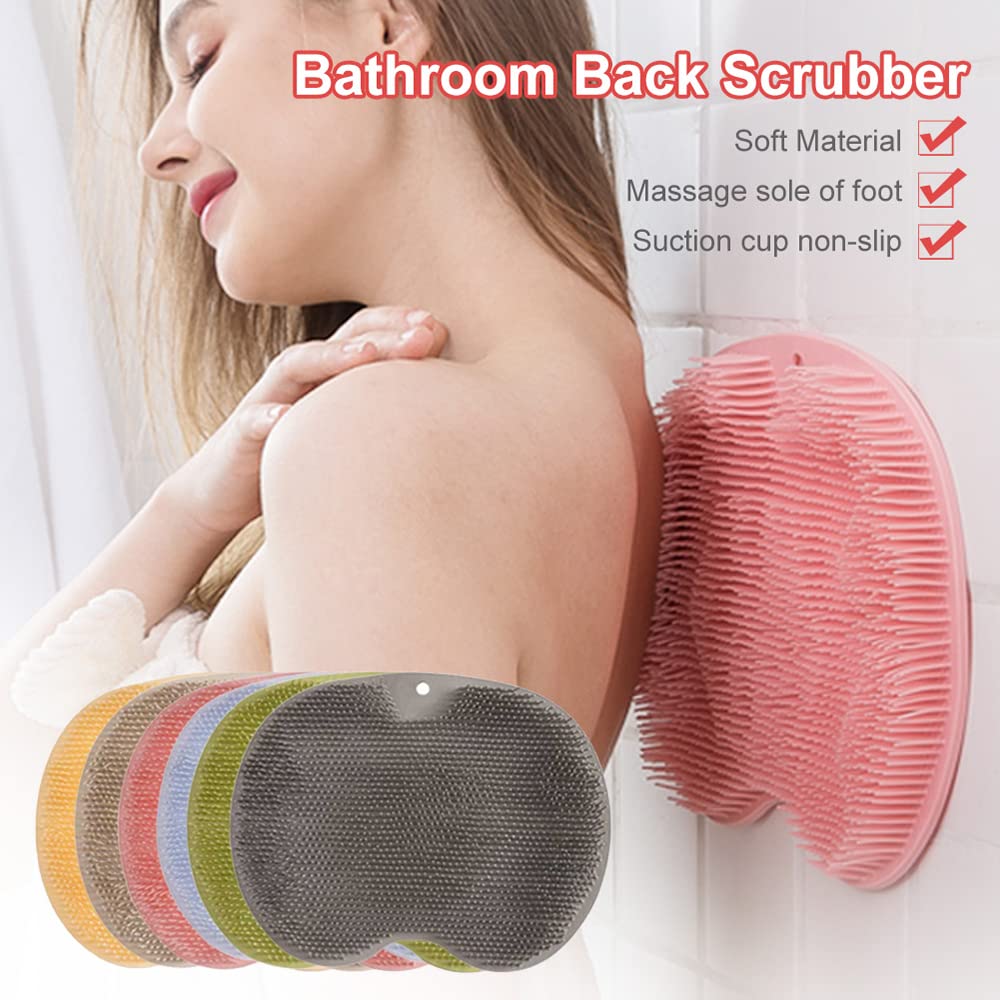 3 PCS Shower Foot & Back Scrubber, Massage Pad, Wall-Mounted Back Scrubber, Silicone Bath Massage Cushion Brush with Suction Cups, Bathroom Wash Foot Mat Exfoliating Dead Skin Foot Brush