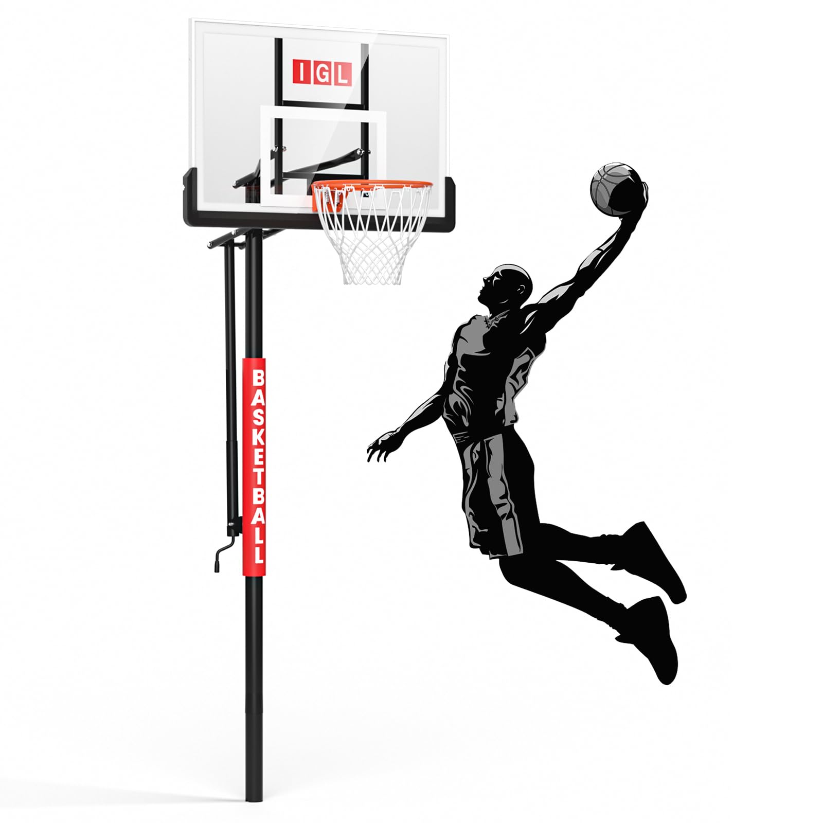 IGL In ground Basketball Hoops Outdoor, 10ft Height Adjustable Basketball Goal In ground with Shatterproof Backboard and Pro-Style Rim