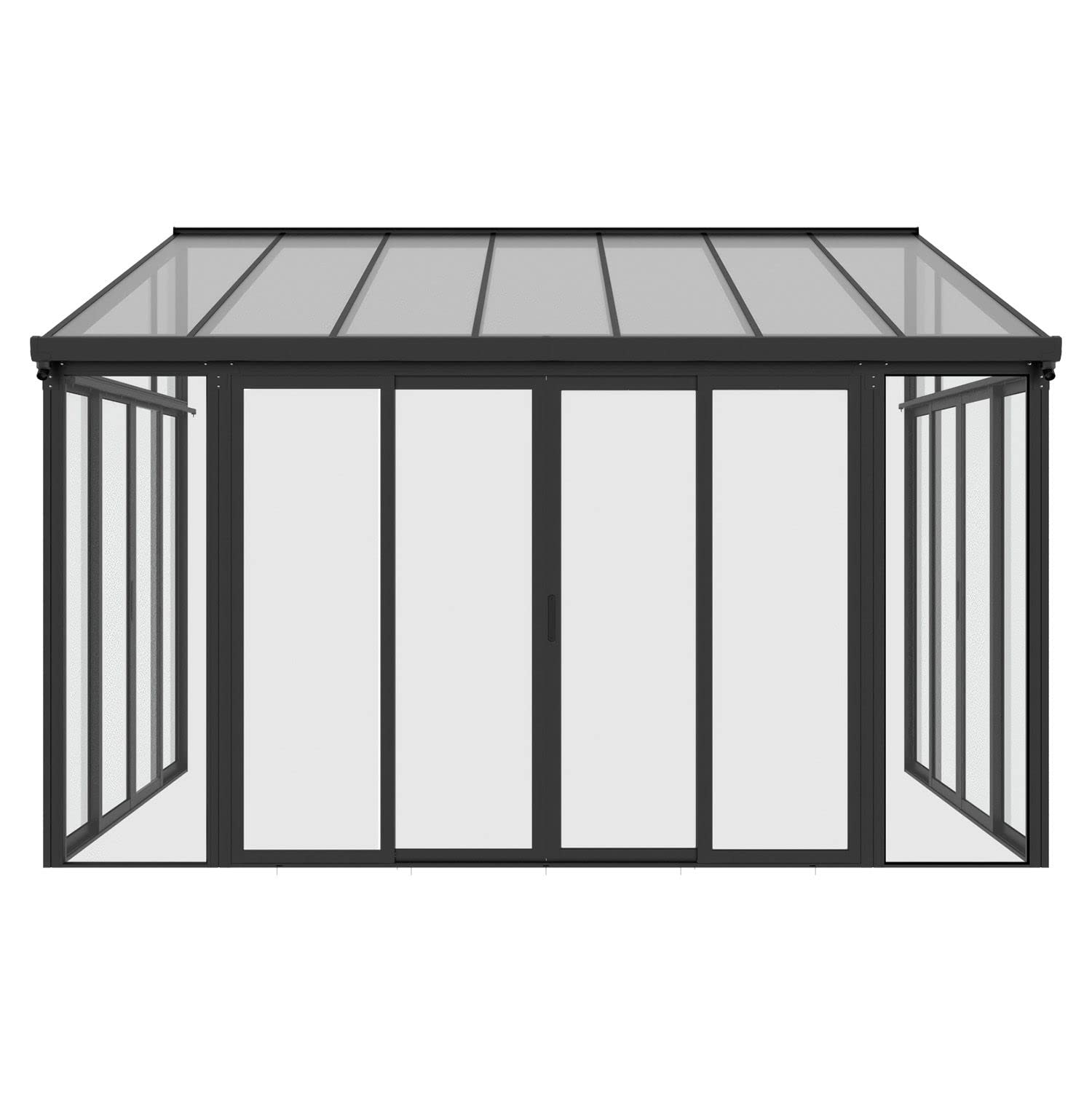 Juskys Wintergarten 12 m² - Wintergarten mit kristallklaren Wänden, Doppel-Schiebetüren & UV-Schutz - Aluminium-Rahmen, Grau