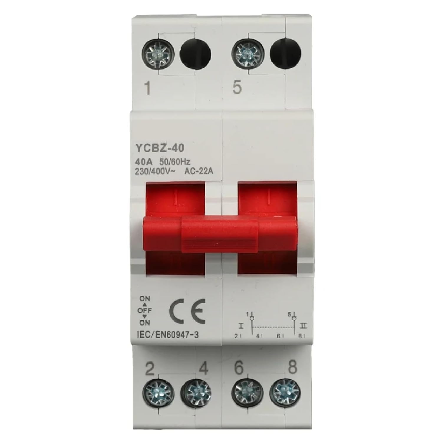 YCBZ Changeover Switch, 2 Pole 40A, 50/60Hz Disconnector Switch, Mini Circuit Breaker for Household Residential Safety, 230/400V AC-22A (4P YCBZ-40 40A)