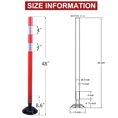Miniatura 7 de OrangeStar Paquete de 8 conos de delineador de 48 pulgadas, conos de seguridad de tráfico de resorte naranja con base fija para seguridad vial,