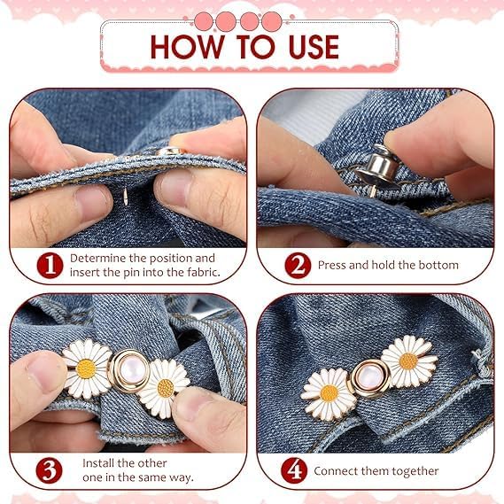 Image of YEKDA Denim Button Kit - 2 PCS Assorted Jeans Buttons for Quick Fix & DIY Adjustment - No-Sew Snap-On Metal Buttons for Pants, Skirts, Shorts - Easy Waist Size Control(2PCS Golden Flower)