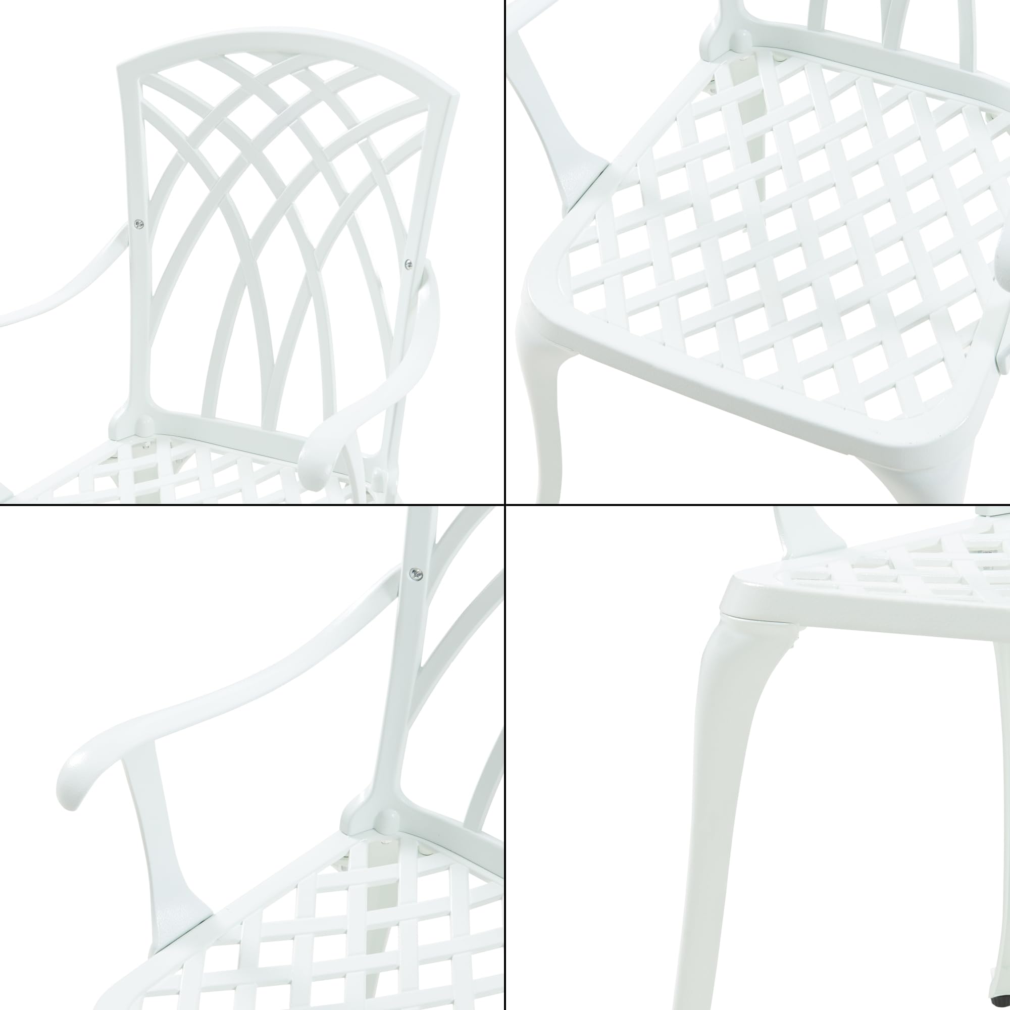 casa.pro Set da Bistrot in Alluminio Pressofuso con 2 Sedie con Braccioli e Tavolo Rotondo Motivo Intrecciato Ideale per Giardino Balcone Caffetterie - Bianco