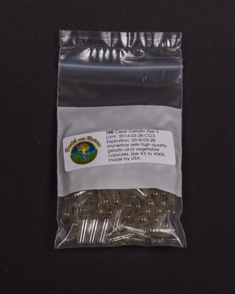 HealthViaNature 100 Clear Gelatin Empty Capsules (size 3)