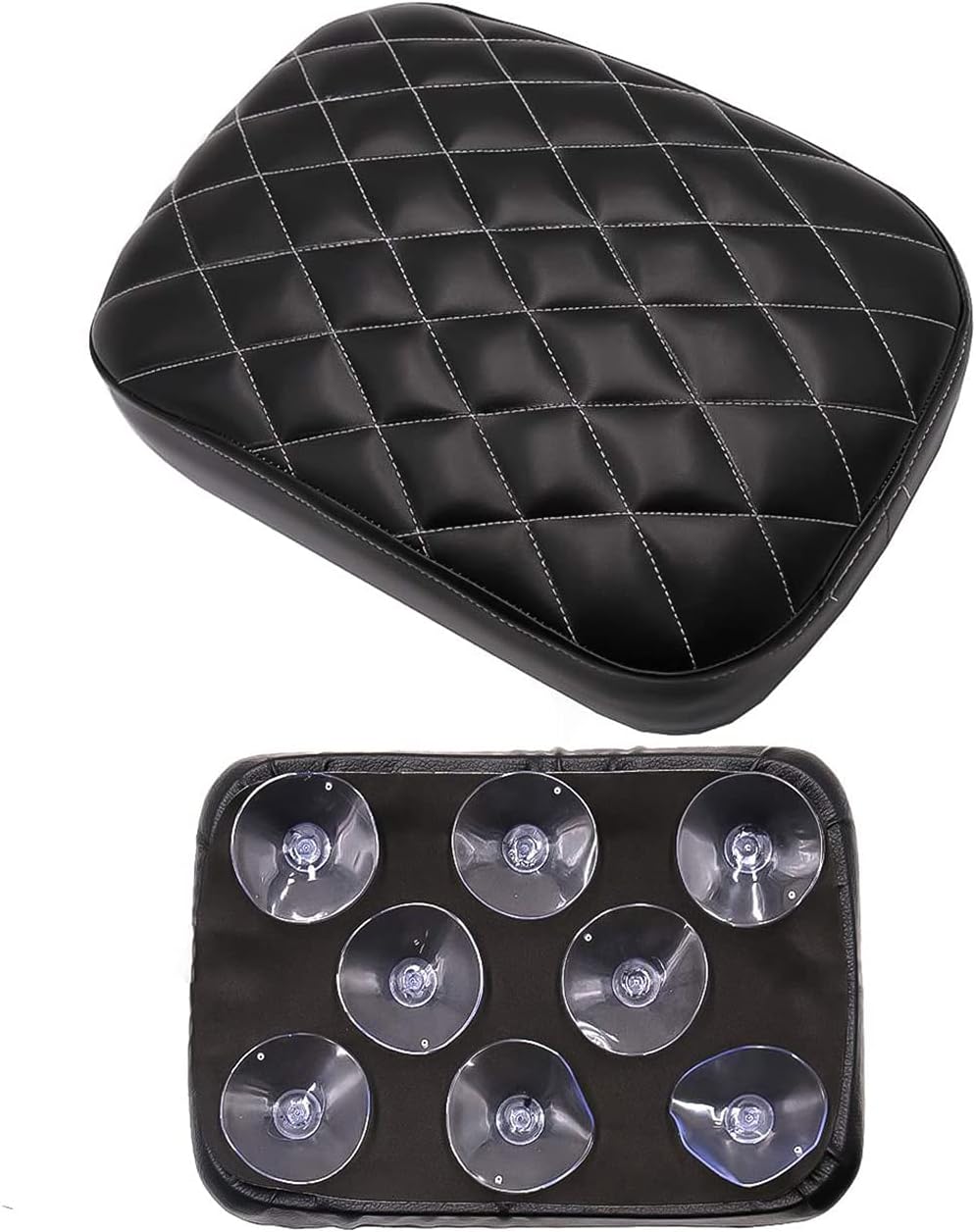 ZeeKee Motorcycle Leather Pillion Passenger Pad Seat 8 Suction Cup Rear Cushion Compatible with Harley Sportster Softail Touring 883