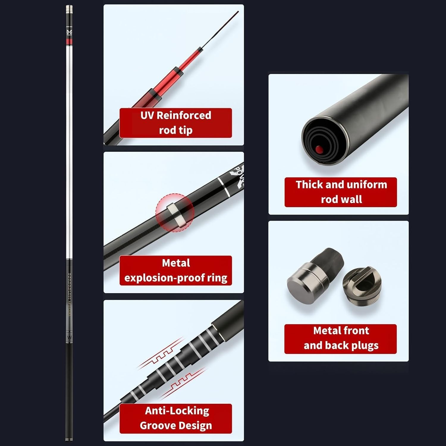 Canna da Pesca telescopica in Carbonio Ultraleggera e Super Rigida, da 3,6 m a 9 m, per la Pesca con l'amo, Ideale per Lunghe sessioni di Pesca(9m)