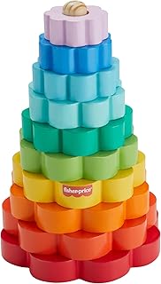 Fisher-Price Wooden Ring Stacking Toy for Toddlers, 10 Wooden Pieces for Stacking Fun for Children Aged 18 Months and Above, HXT77