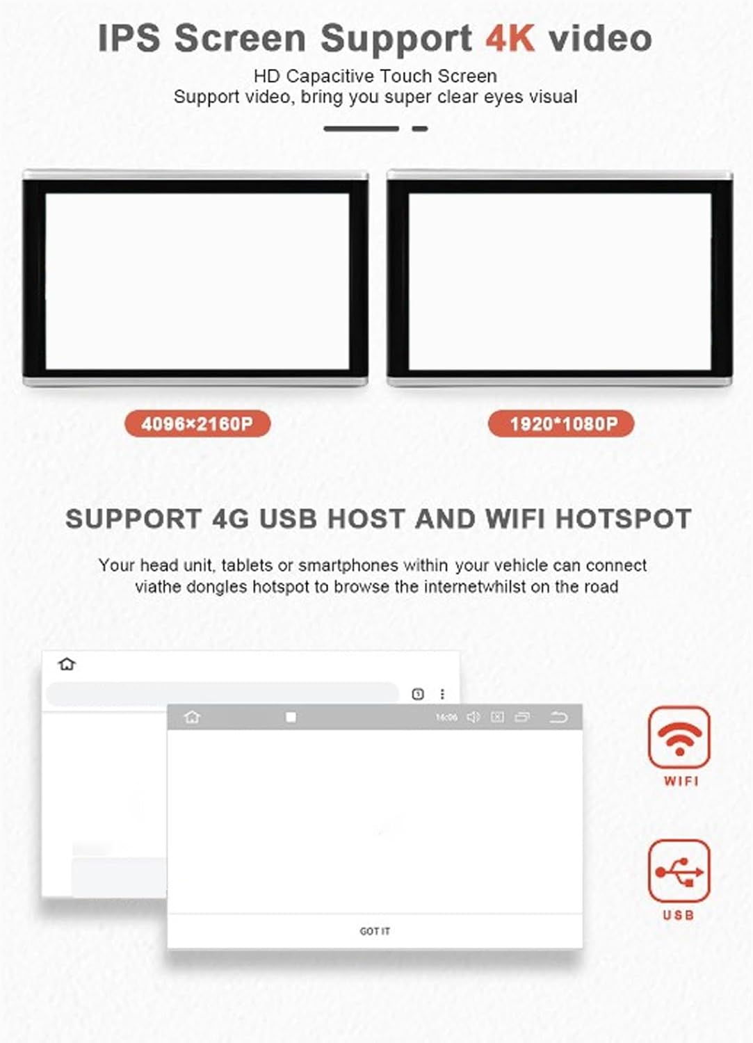 9 Inch Car Headrest 1080P HD Touchscreen Player for 11, Octa Core Processor with WLMA Internet, Miracast, AV Input, Suitable for All Cars