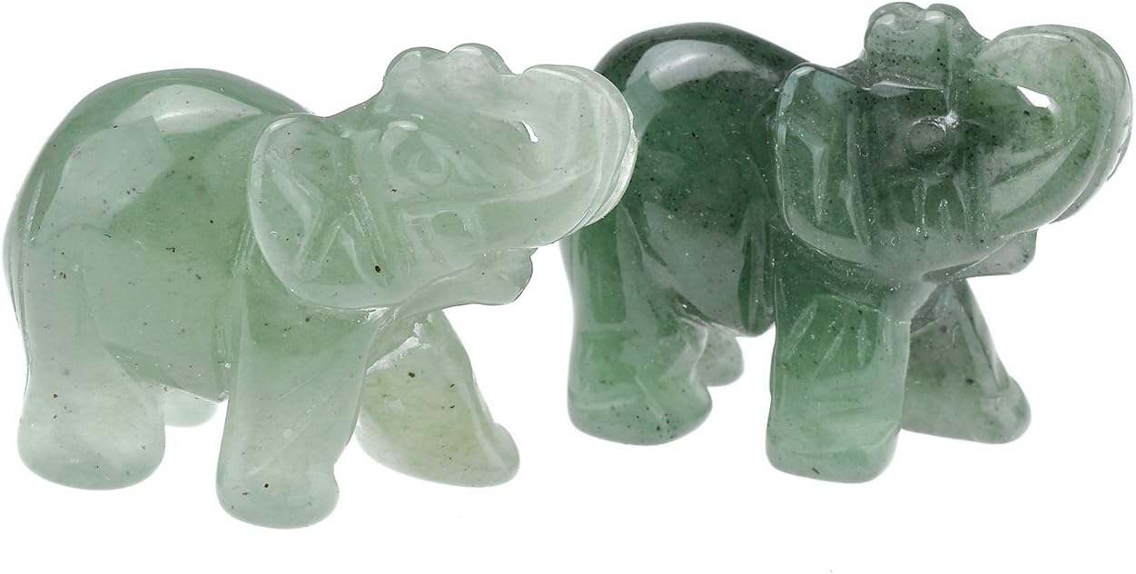 Jovivi 2 Pcs Natural Carved Healing Gemstones Crystal Elephant Figurines Statues 1.5'' Home Room Decor Desk Decoration Christmas Ornaments in Gift Box - Green Aventurine