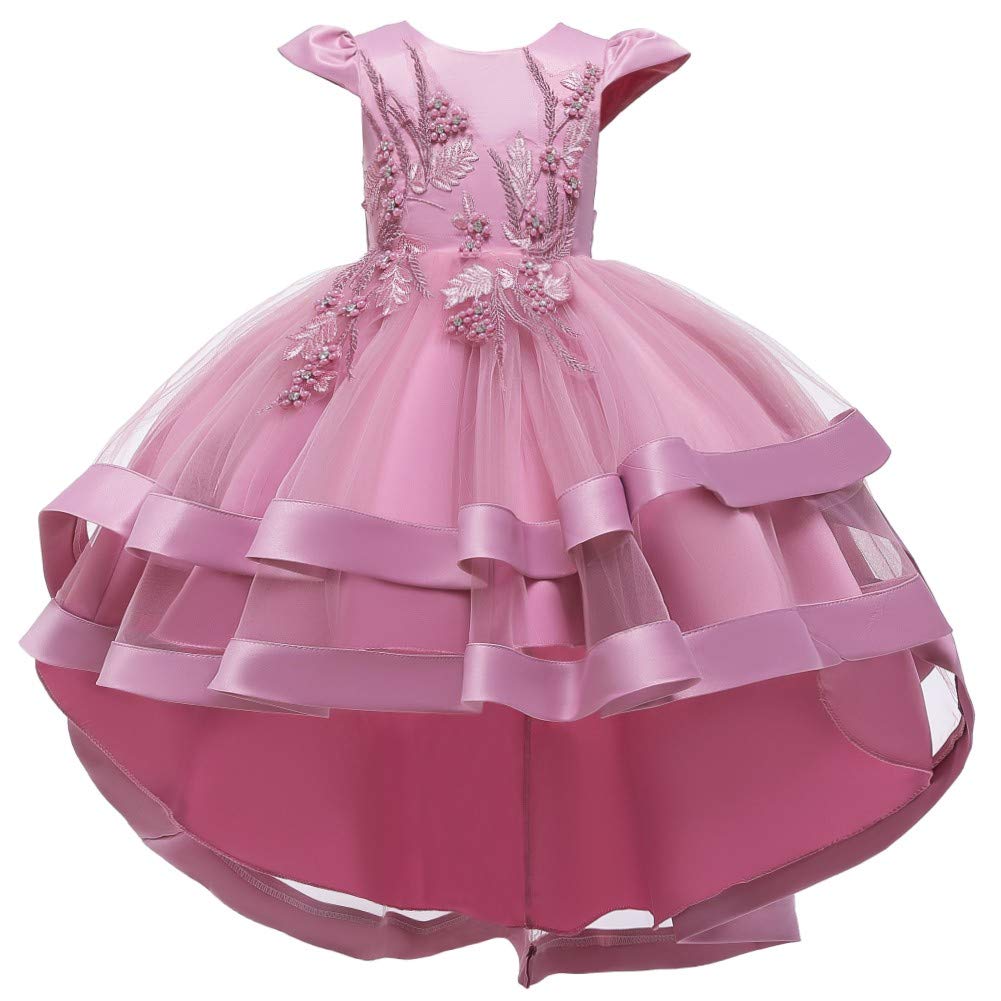 WOCINL Flower Girls High Low Tulle Dress Princess Birthday Pageant Wedding Christmas Party Communion Evening Dance Ball Gown Dusty Rose 4-5 Years
