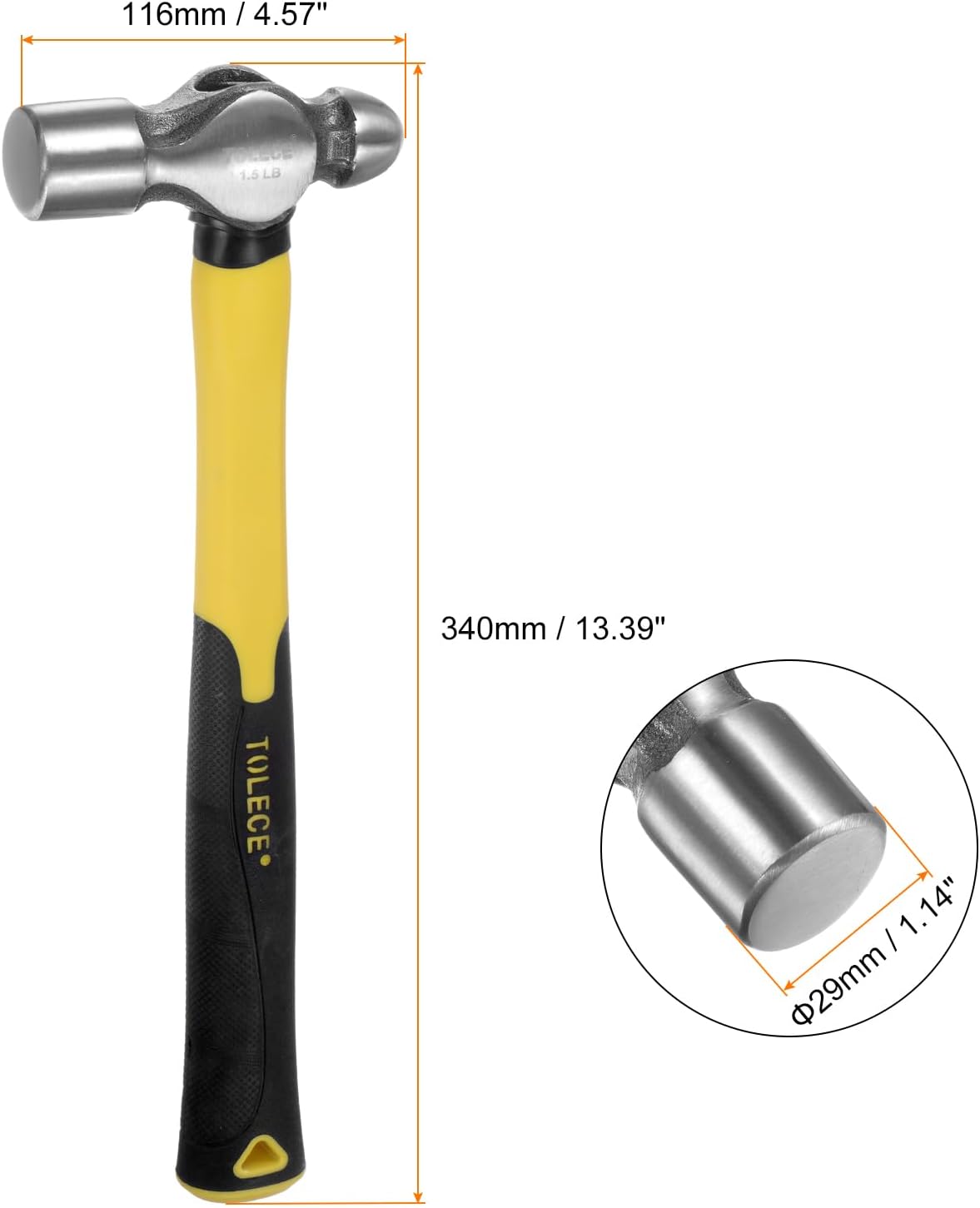 HARFINGTON Ball Pein Hammer 24oz 13" Length Double Head Solid Steel Round Hammers Metalworking Tool with Non-Slip Handle for Auto Repairing Woodworking Crafting
