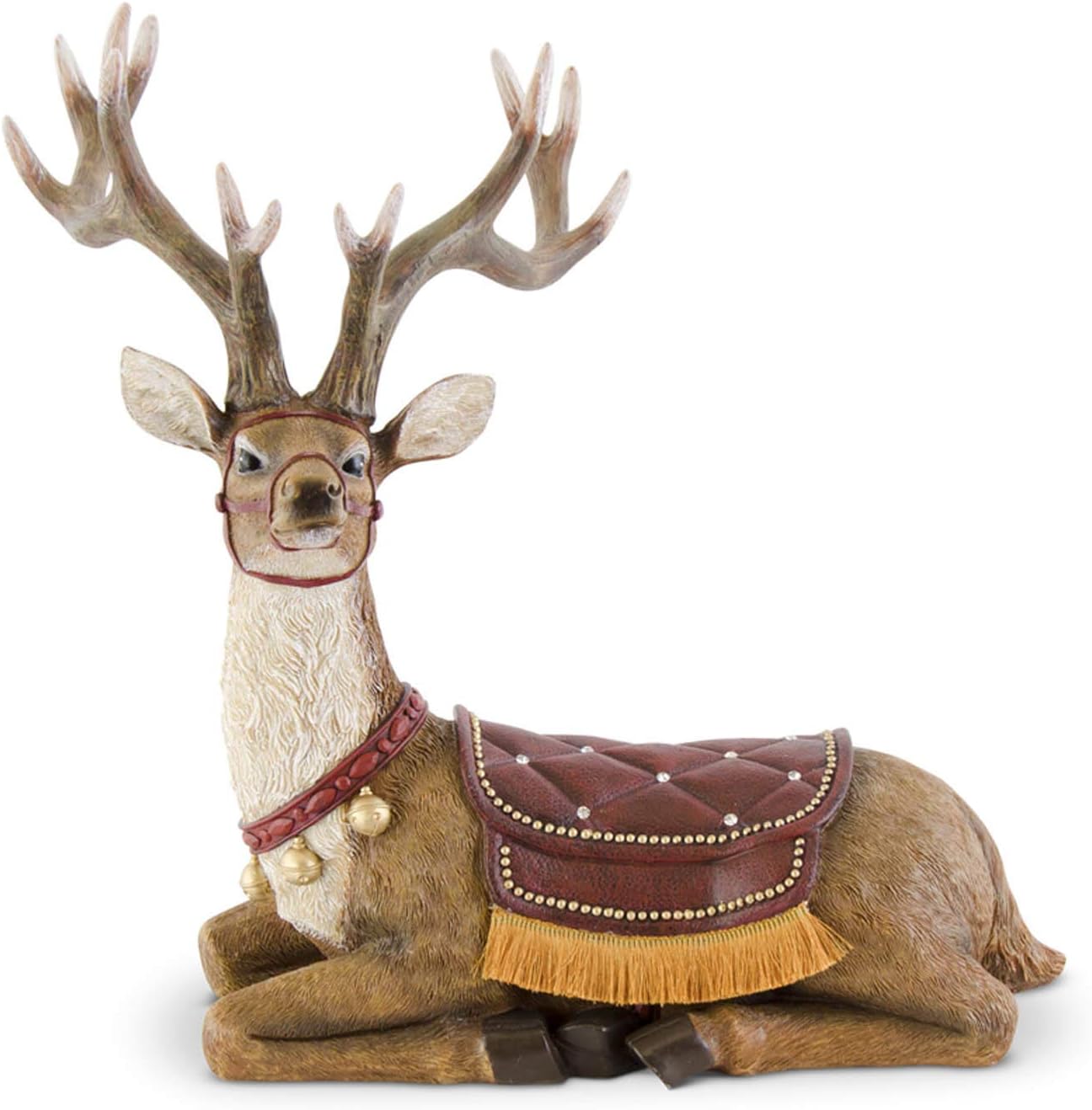 K&amp;K Interiors 54216A 15.5インチ 樹脂製 トナカイ サドルとフリンジ付き ブラウン