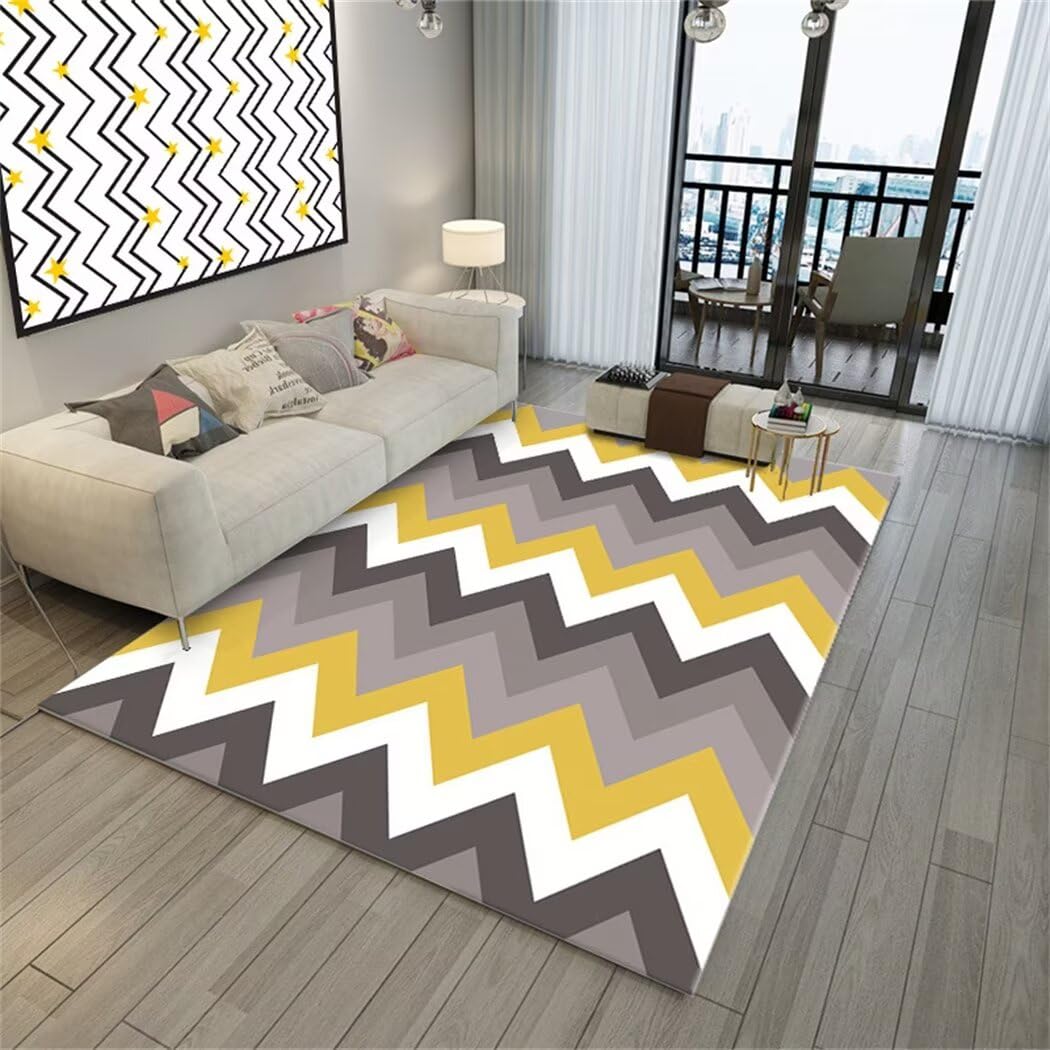 Tapis chambre enfant garçon 80x150cm jaune et gris moquette de bureau