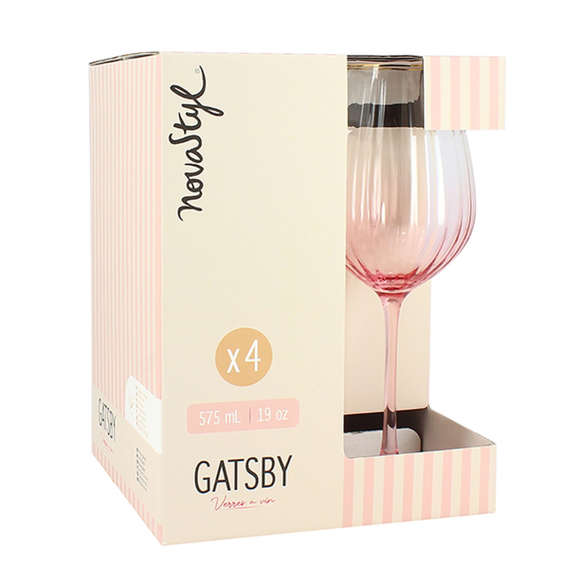 NOVASTYL - Lot de 4 verres à pied gatsby 57.5cl en verre rose - 1605450