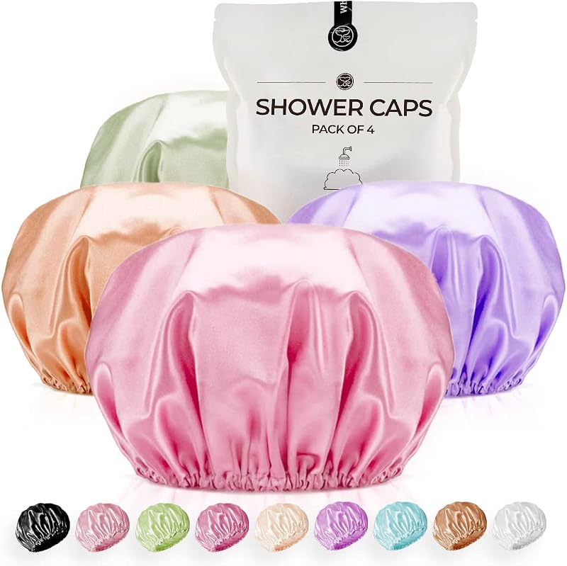 Toucas de Banho WhaleLife com Forro de Cetim, Impermeáveis, Cores Candy, Pacote com 4