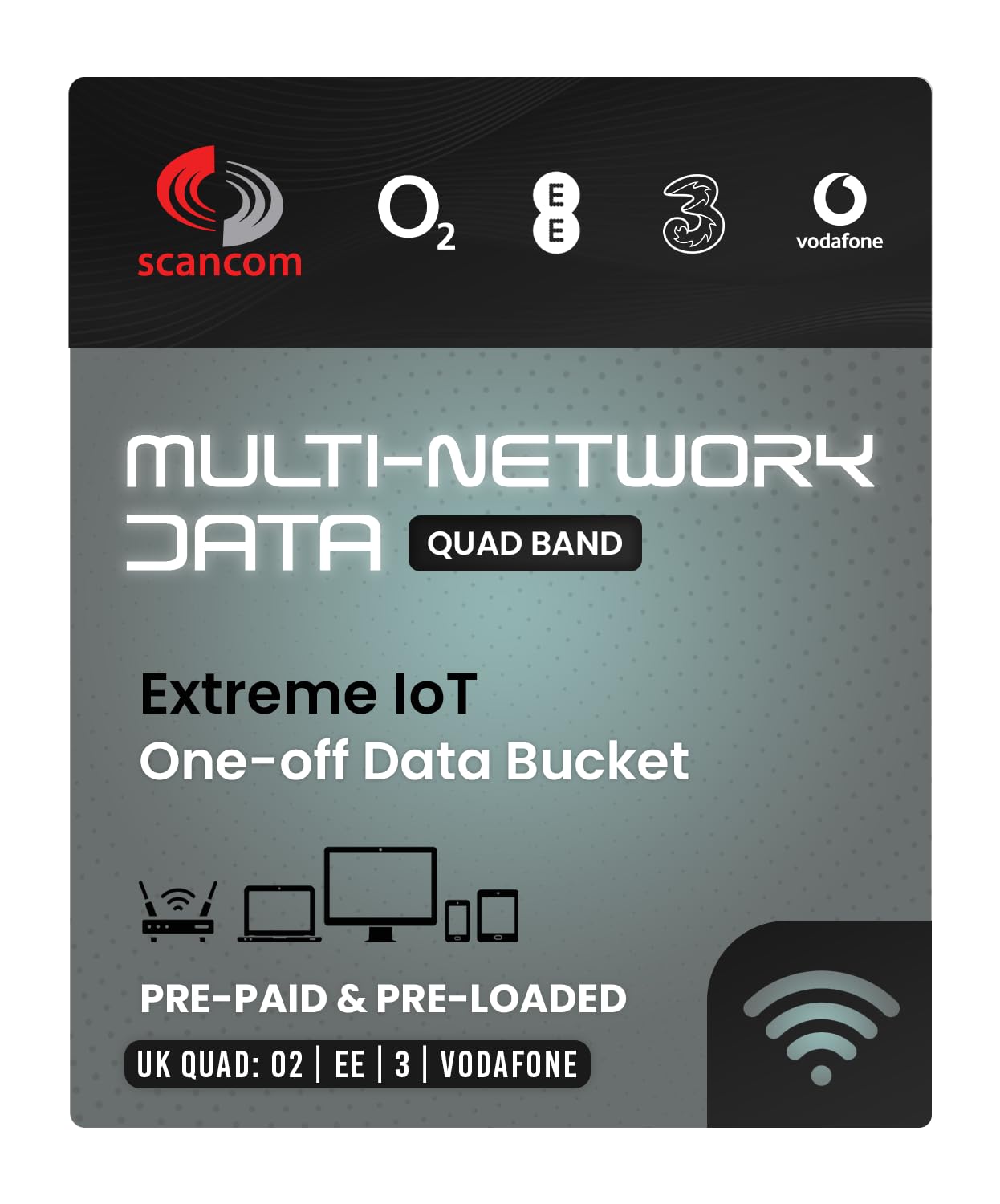 UK Multi-Network Quad Band Data Sim Card - One-off Data Allowance for 12 months - Automatically Connects to EE, Three, O2 or Vodafone at the location in use (10GB)