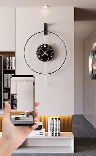 Miniatura 10 de Elegante reloj de pared decorativo grande con péndulo, moderno reloj de pared de metal silencioso sin tictac para sala de estar, dormitorio,