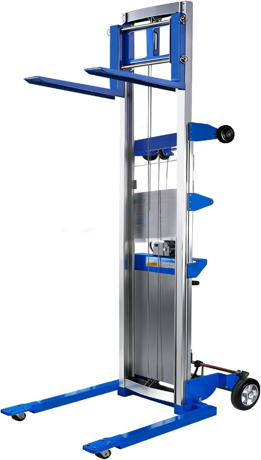 440 lbs Material Lift Winch Stacker, 122" Lift HeightAdjustable Straddle Hand Winch Lift Truck, Material Lifts for Warehouse, Factory, Library, Logistics