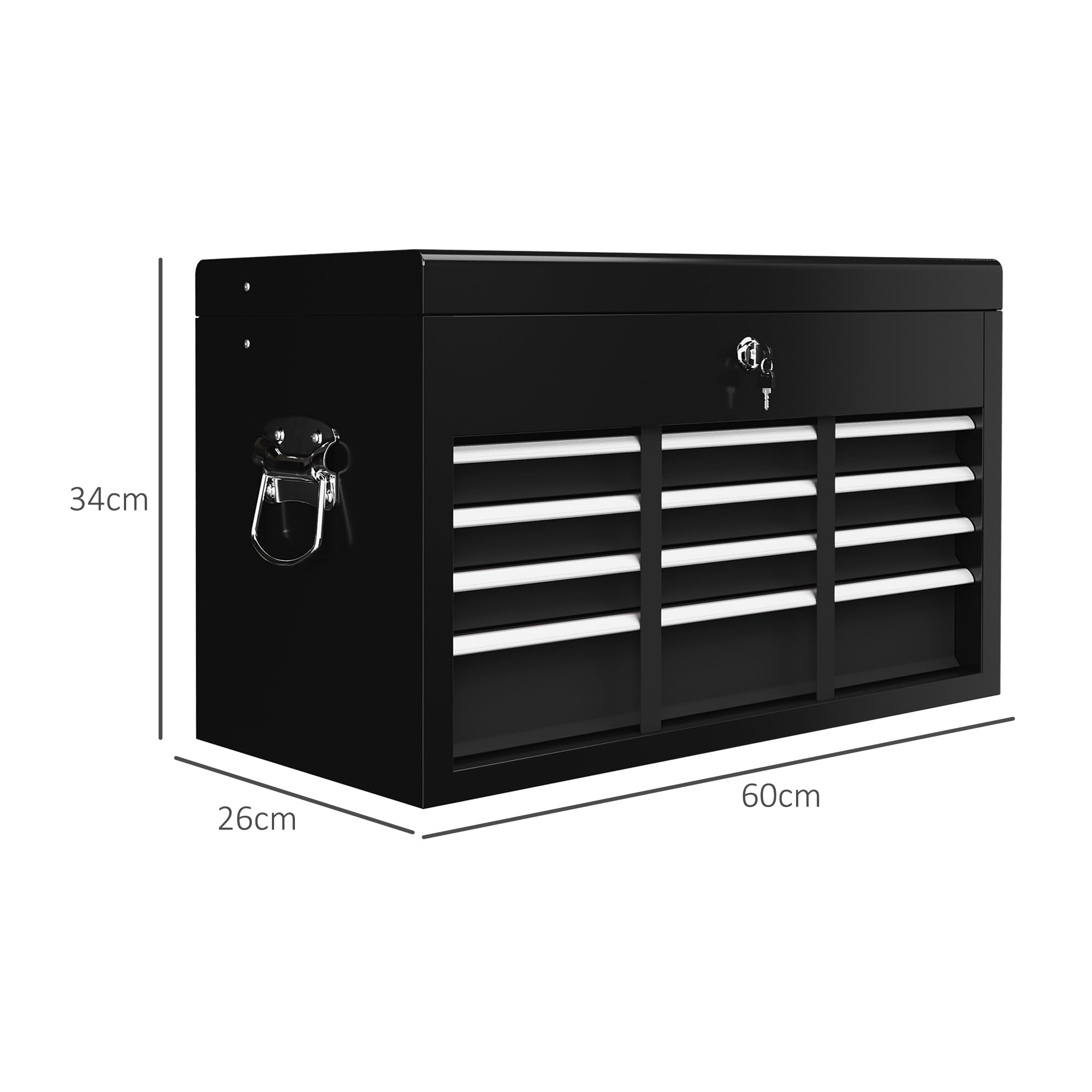 HOMCOM Cassetta Porta Attrezzi a 6 Cassetti con Serratura, Cassettiera per Attrezzi in Acciaio con Guide a Sfera e 2 Maniglie, 60x26x34 cm, Nero