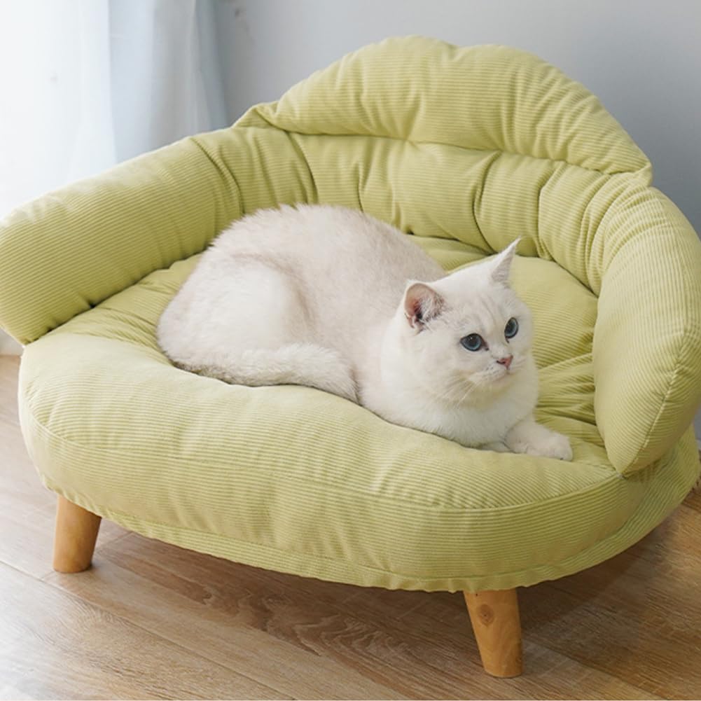 سومكايل سرير اريكة للقطط والحيوانات الاليفة في الاماكن المغلقة، سرير خشبي مرتفع للقطط والجراء والحيوانات الصغيرة (50 × 40 × 24 سم، اخضر فاتح)