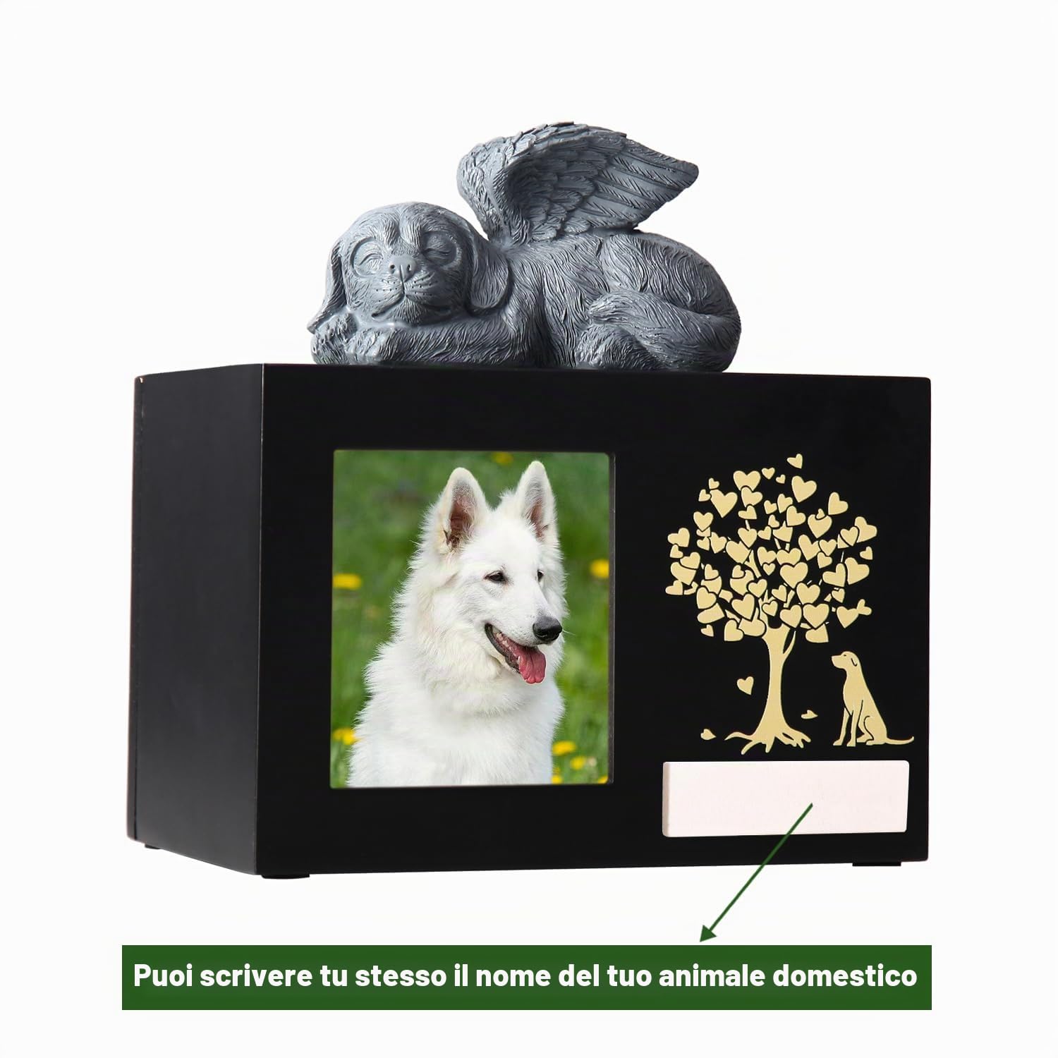Urne per ceneri per animali domestici per cani, urne funerarie in legno di grandi dimensioni per la cremazione con cornice per foto, scatola commemorativa per ricordo con fodera in flanella