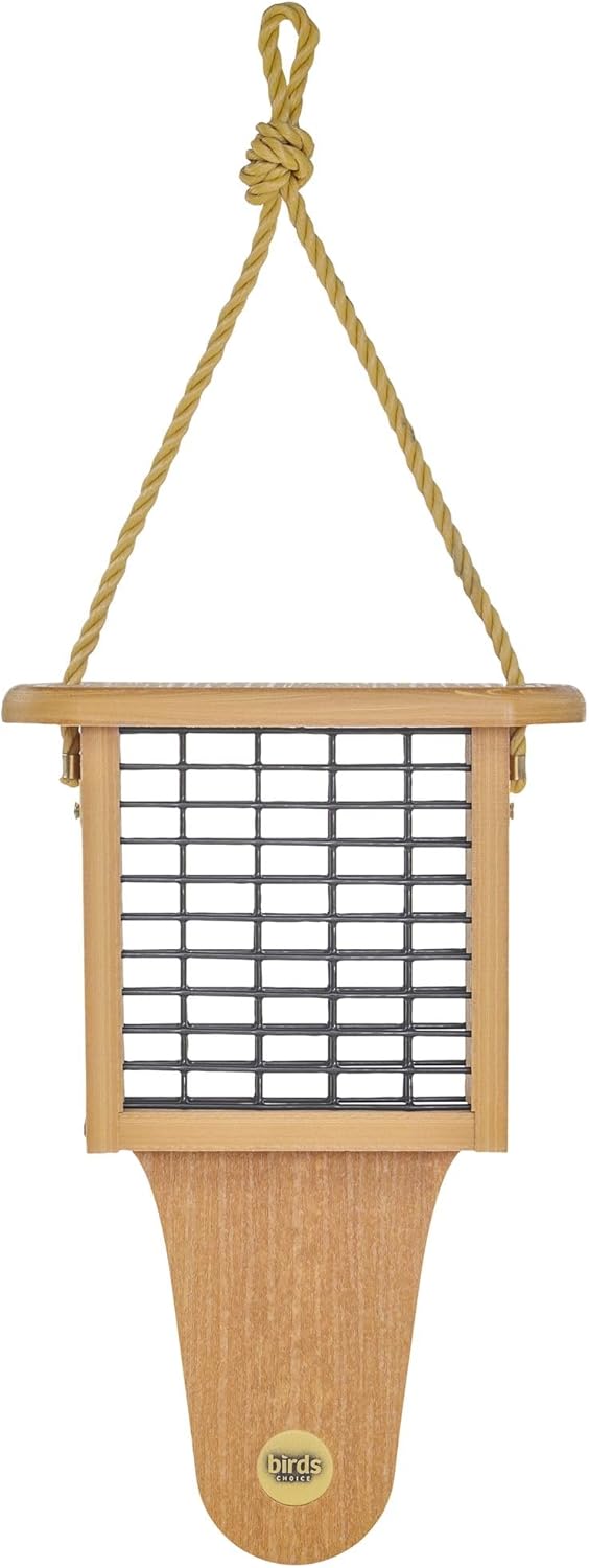 Birds Choice Modern Farmhouse Suet Feeder with Tail Prop, Holds 1 Suet Cake | Hanging Suet Bird Feeder for Woodpeckers, Jays, Nuthatches | Rustic Backyard Decor | Black & White, 7.6"L x 3"W x 11.75"H