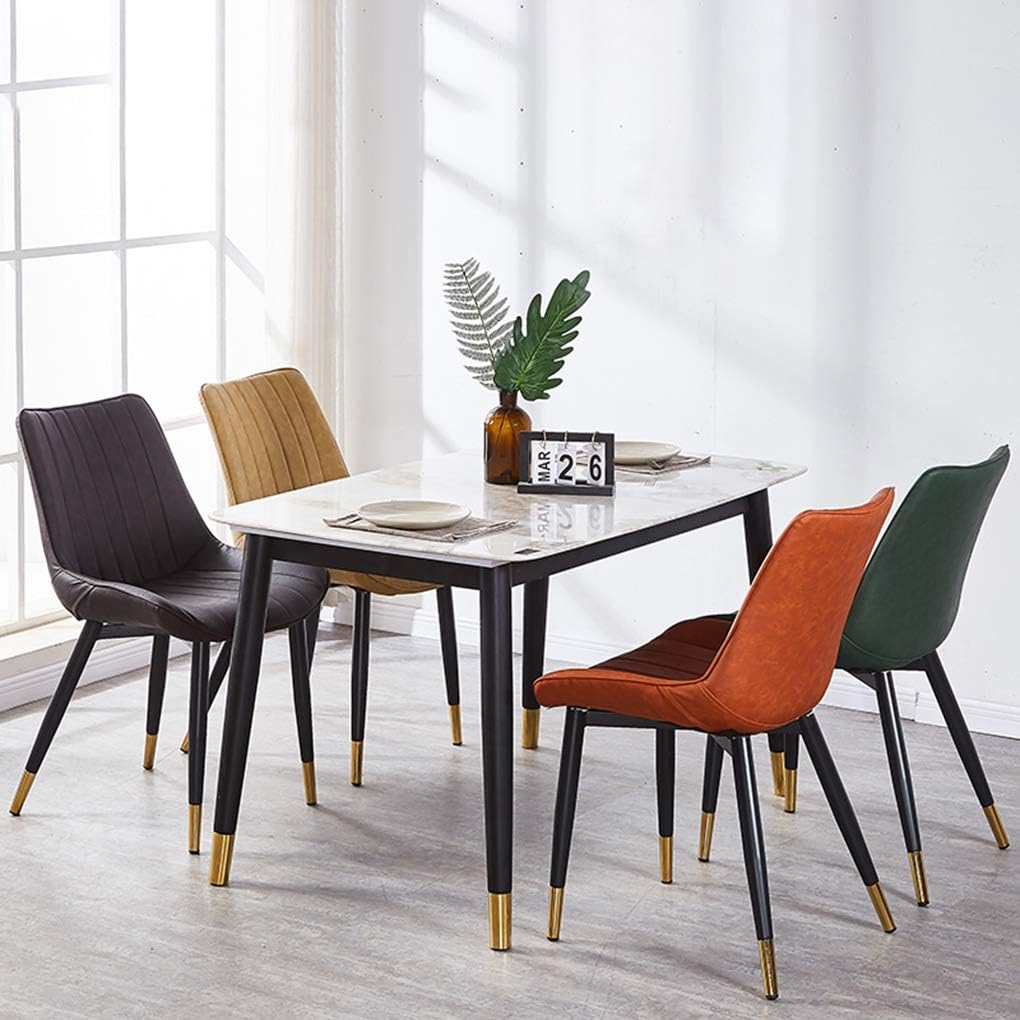 Kitchen & Dining Room Chairs Side Chairs Wrought Iron Soft Sofa Dining Side Chair, Nordic Leisure Office Chair, Ergonomic Waterproof Pu Cushion Seat Stool, for Living Room Bedroom Cafe Vanity